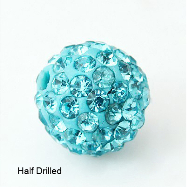 

PandaHall Polymer Clay Rhinestone Beads, Pave Disco Ball Beads, Grade A, Round, Half Drilled, Aquamarine, 10mm, Hole: 1mm Polymer Clay+Glass..., Cyan