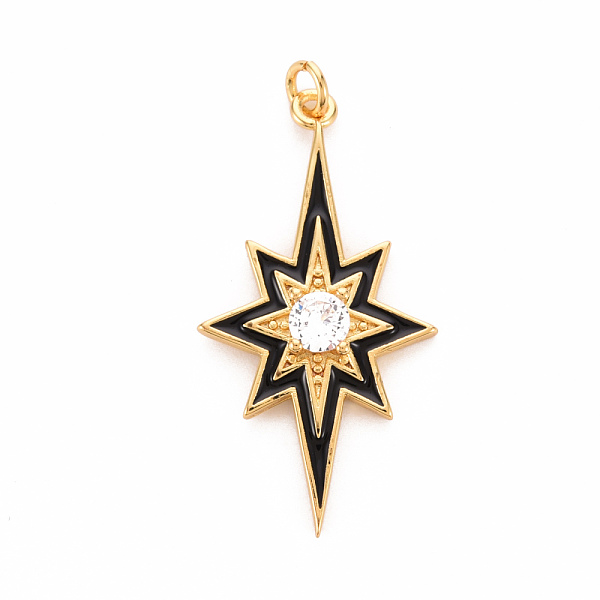 

PandaHall Brass Micro Pave Clear Cubic Zirconia Pendants, with Enamel and Jump Ring, Cadmium Free & Nickel Free & Lead Free, Star, Real 16K..., Black