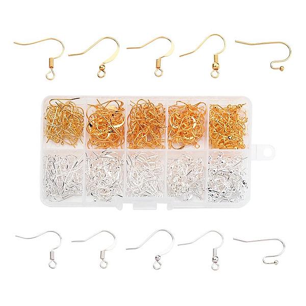 

PandaHall 1 Box Five Styles Brass Earring Hooks, with Horizontal Loop, Golden and Silver, Mixed Color, 16~21x12~19mm, Hole: 2mm, 22 Gauge..., Multicolor