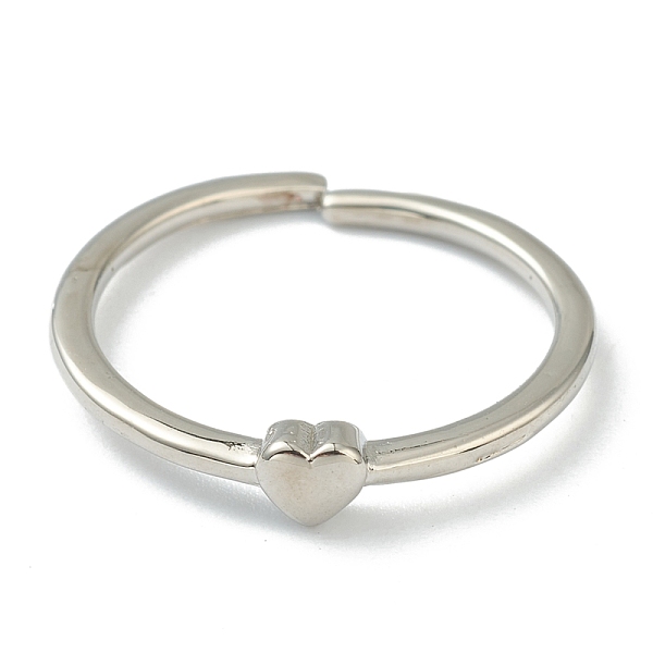 

PandaHall Brass Cuff Rings, Open Rings, Long-Lasting Plated, Heart, Platinum, US Size 6, Inner Diameter: 17mm Brass