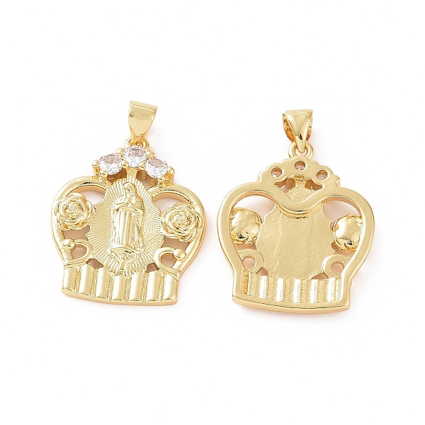 

PandaHall Brass Micro Pave Cubic Zirconia Pendants, Crown with Virgin Mary & Rose Charm, Golden, 28x20x3mm, Hole: 5x3mm Brass+Cubic Zirconia..., Clear