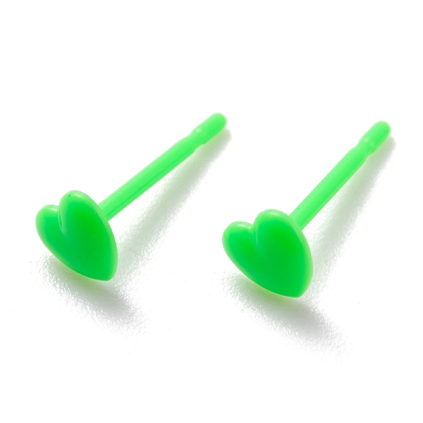 

PandaHall Eco-Friendly Plastic Stud Earrings, Heart, Lime, 4x4.5x1mm, Pin: 0.8mm Plastic Heart Green