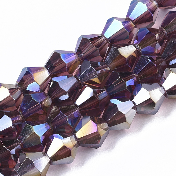 

PandaHall Electroplate Glass Beads Strands, AB Color Plated, Faceted, Bicone, Medium Violet Red, 7.5~8x7.5~8mm, Hole: 1.5mm, about...