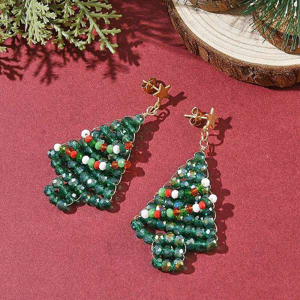 Perles de rocaille en verre boucles d'oreilles pendantes arbre de noël