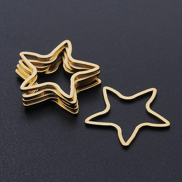 

PandaHall 201 Stainless Steel Linking Rings, Laser Cut, Star, Golden, 20x20x1mm, Inner Size: 16x17mm 201 Stainless Steel Star
