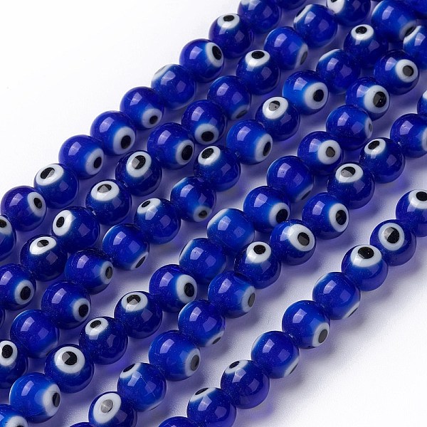 

PandaHall Round Handmade Evil Eye Lampwork Beads Strands, Blue, 8mm, Hole: 1mm, about 48pcs/strand, 13.7 inch Lampwork Evil Eye Blue