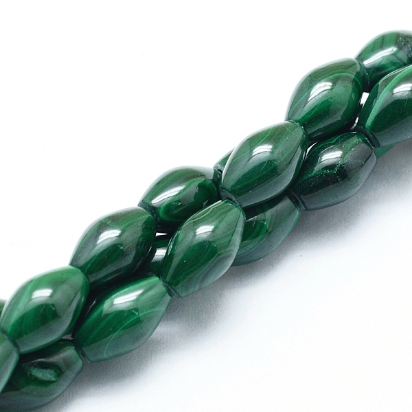 PandaHall Natural Malachite Beads Strands, Rice, 9.5~10x6mm, Hole: 0.8mm, about 40pcs/strand, 15.75 inch(40cm) Malachite Rice
