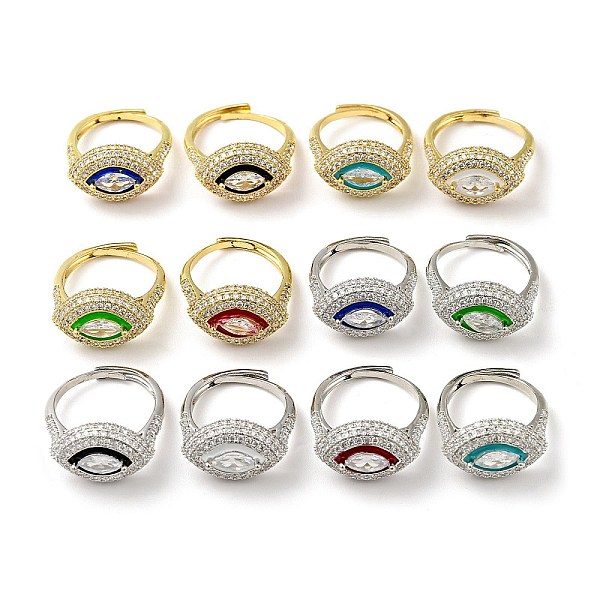 

PandaHall Clear Cubic Zirconia Horse Eye Adjustable Ring with Enamel, Brass Jewelry for Women, Mixed Color, US Size 6 1/4(16.7mm)..., Multicolor