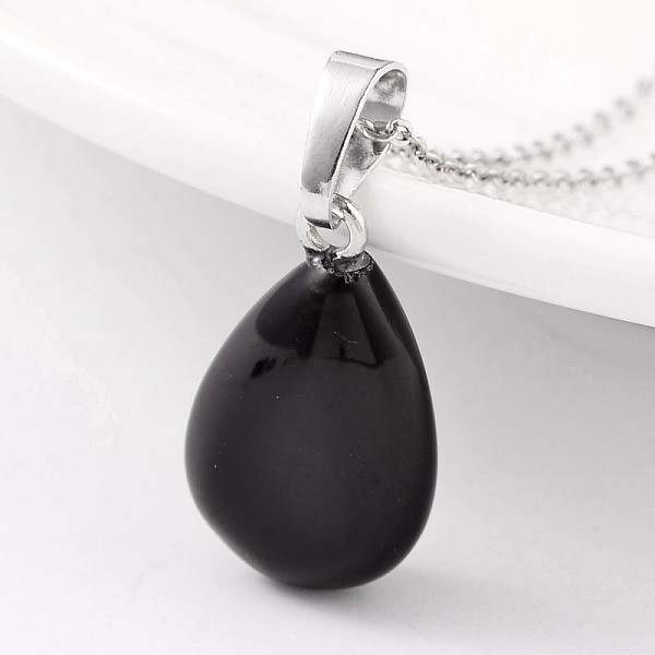 

PandaHall Teardrop Platinum Tone Brass Black Agate Pendants, 23x13~14x6~8mm, Hole: 5x8mm Black Agate Teardrop