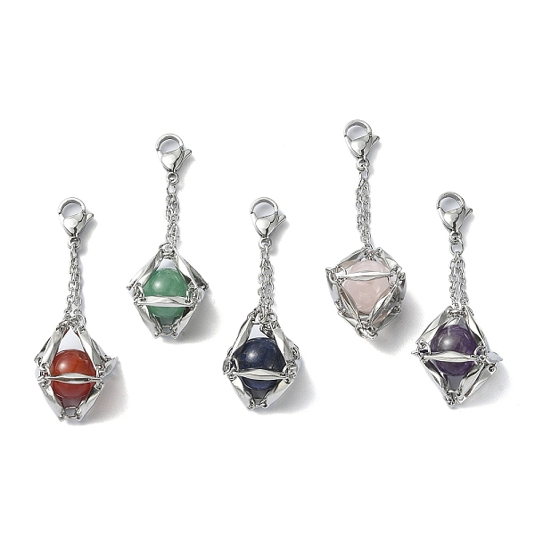 

PandaHall 304 Stainless Steel Pouch Stone Holder Pendant Decoration, with Natural Mixed Gemstone and Lobster Claw Clasps, Stainless Steel...