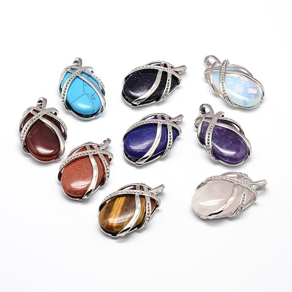 

PandaHall Oval Platinum Plated Brass Natural & Synthetic Mixed Stone Pendants, Cadmium Free & Lead Free, 37x22x9mm, Hole: 3x5mm Mixed Stone...