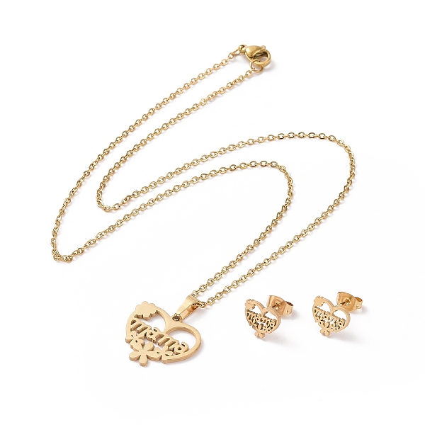 

PandaHall 304 Stainless Steel Flower Heart with Word Mama Stud Earrings and Pendant Necklace Set, Jewelry Set for Mother's Day, Golden...