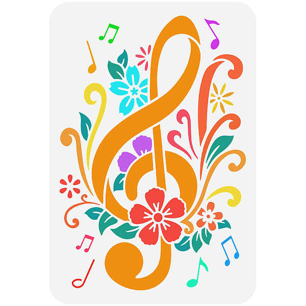 PandaHall FINGERINSPIRE Treble Clef with Flower Stencil 29.7x21cm Hollow Out Jumping Music Symbols Drawing Stencil Reusable Floral Leaf...