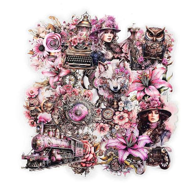 

PandaHall Woman & Flower Waterproof PET Stickers Set, Decorative Stickers, for Water Bottles, Laptop, Luggage, Cup, Computer, Mobile Phone..., Pink