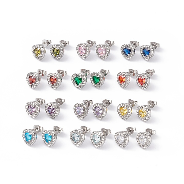 

PandaHall Cubic Zirconia & Rhinestone Heart Stud Earrings, 304 Stainless Steel Jewelry for Women, Stainless Steel Color, Mixed Color..., Clear