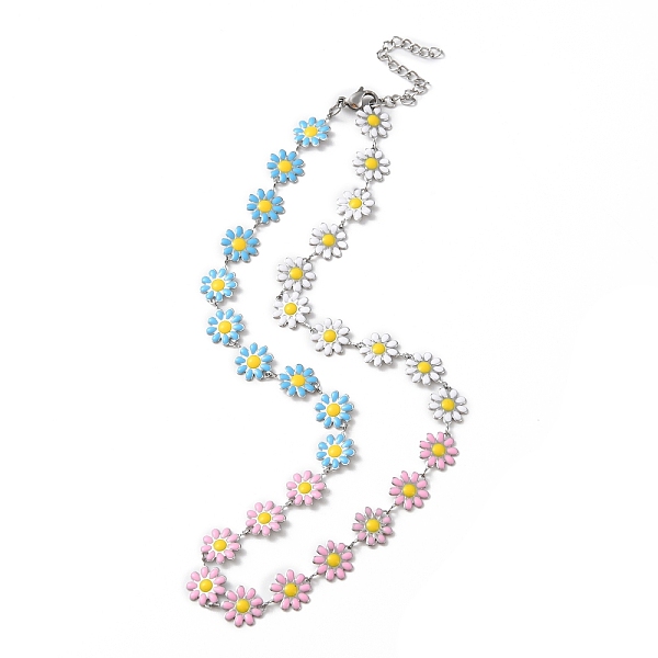 

PandaHall Enamel Daisy Link Chain Necklace, 304 Stainless Steel Jewelry for Women, Stainless Steel Color, Colorful, 15-3/4 inch(40.2cm) 304..., Multicolor