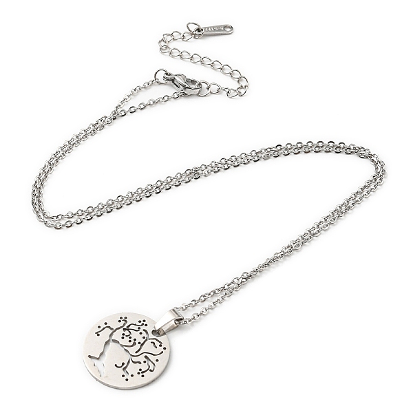 

PandaHall 201 Stainless Steel Tree of Life Pendant Necklace with Cable Chains, Stainless Steel Color, 17.83 inch(45.3cm) 201 Stainless Steel