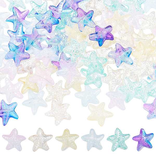 

PandaHall SUNNYCLUE 1 Box 120Pcs Starfish Beads Starfish Bead Glass Star Sea Ocean Animal Double Sided Transparent Loose Spacer Beads for..., Multicolor