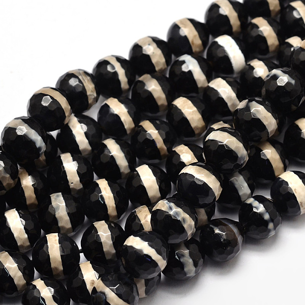 

PandaHall Tibetan Style Striped Pattern dZi Beads Strands, Faceted Natural Agate Round Beads, Black, 10mm, Hole: 1mm, about 37pcs/strand...