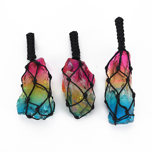

PandaHall Natural Quartz Crystal Big Pendants, with Woven TaiWan Nylon Thread, Dyed, Nuggets, Colorful, 63~72x21~26.5x16~24mm, Hole...