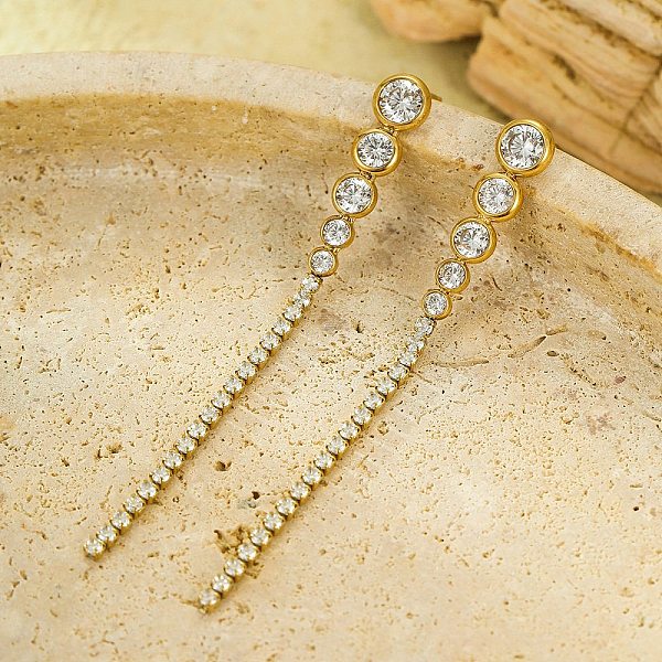 Stainless Steel Clear Cubic Zirconia Tassel Stud Earrings