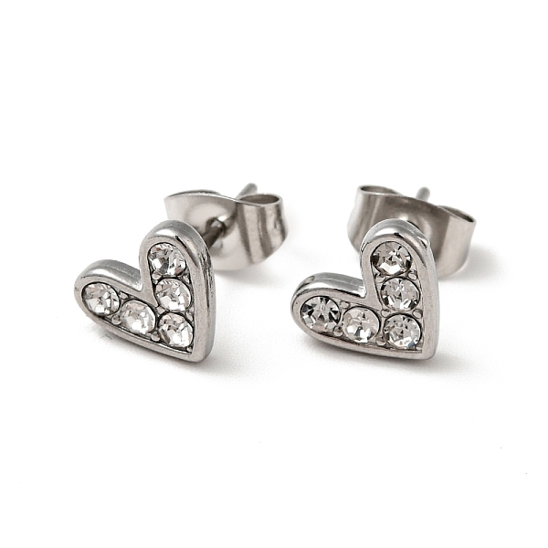 

PandaHall Heart 304 Stainless Steel Rhinestone Stud Earrings, 316 Surgical Stainless Steel Pin Ear Studs, with Ear Nuts, Stainless Steel..., Clear