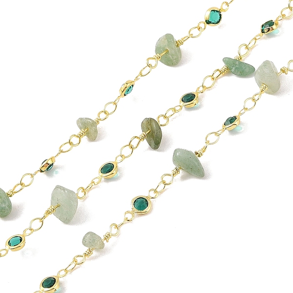 

PandaHall Brass Link Chains, with Glass and Natural Green Aventurine, Rack Plating Real 18K Gold Plated, Soldered, with Spools, Long-Lasting...