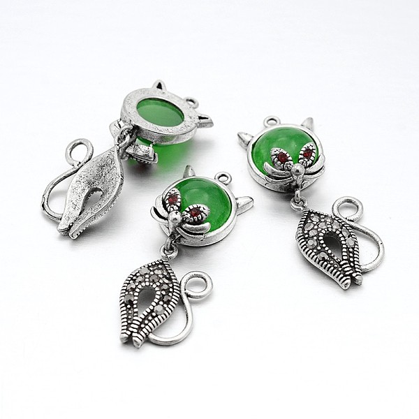 

PandaHall Natural Malaysia Jade Kitten Pendants, Dyed, Cat Shape, with Antique Silver Tone Brass Findings, Cadmium Free & Nickel Free & Lead..., Green