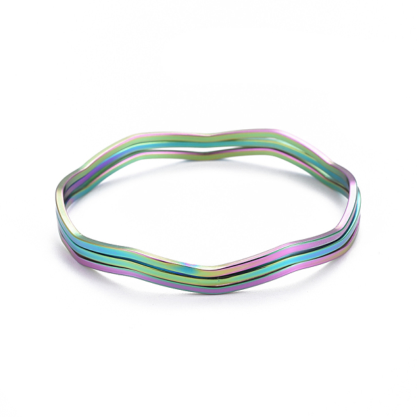

PandaHall Fashion 304 Stainless Steel Bangle Sets, Rainbow Color, 2-5/8 inch(6.8cm), 3pcs/set 304 Stainless Steel