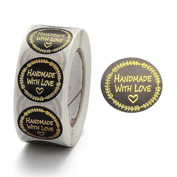 

PandaHall Handmade with Love Stickers, Self-Adhesive Paper Gift Tag Stickers, for Party, Decorative Presents, Word, 24.5mm, 500pcs/roll..., Black