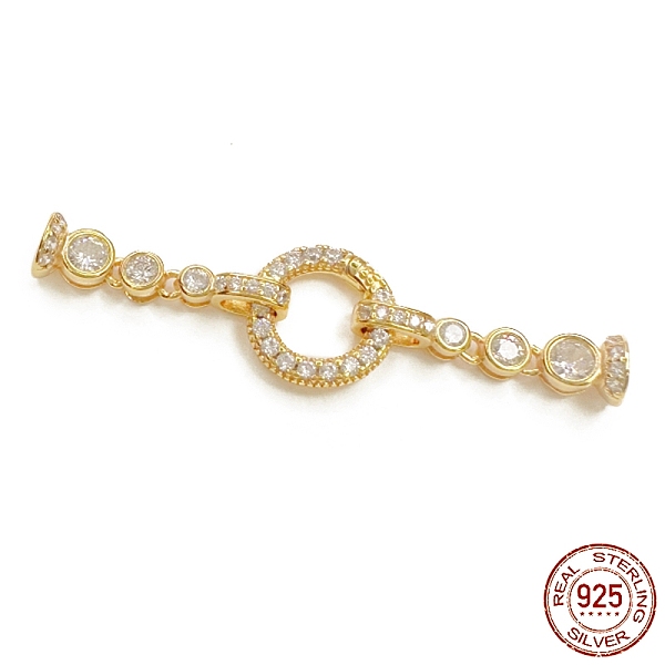 

PandaHall 925 Sterling Silver Micro Pave Clear Cubic Zirconia Fold Over Clasps, Ring, Real 18K Gold Plated, 44.5mm, Hole: 3.5mm Sterling...