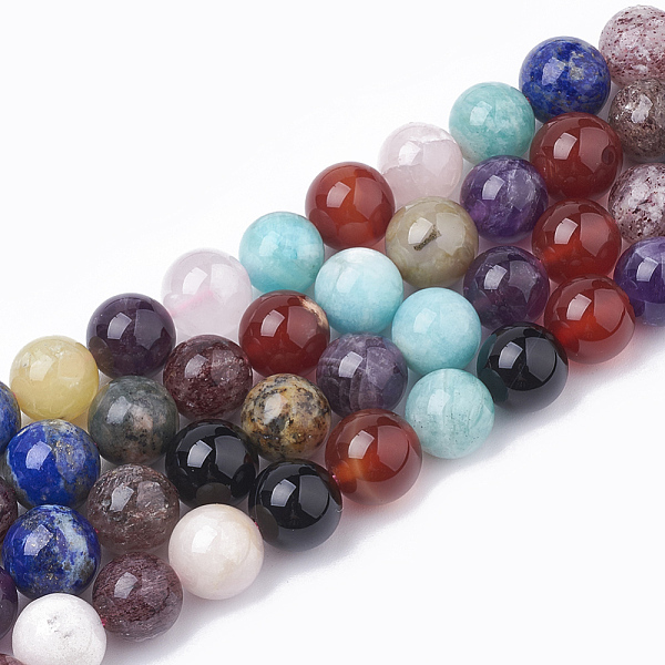

PandaHall Natural Mixed Stone Beads Strands, Round, 6mm, Hole: 1mm, about 70pcs/strand, 15.7 inch Mixed Stone Round