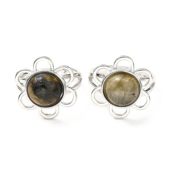 

PandaHall Natural Labradorite Adjustable Rings, Platinum Tone Flower Brass Rings for Women, Cadmium Free & Lead Free, US Size 7 3/4(17.9mm)...