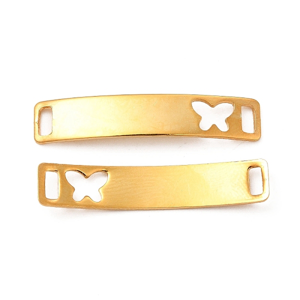 

PandaHall 201 Stainless Steel Connector Charms, Real 24K Gold Plated, Curved Rectangle Links, Butterfly Pattern, 30x6x0.8mm, Hole: 4x2mm 201...