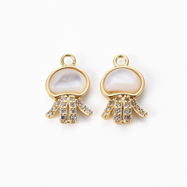 

PandaHall Brass Micro Pave Clear Cubic Zirconia Charms, with Shell, Jellyfish, Nickel Free, Real 18K Gold Plated, 13x8x2.5mm, Hole: 1.6mm...