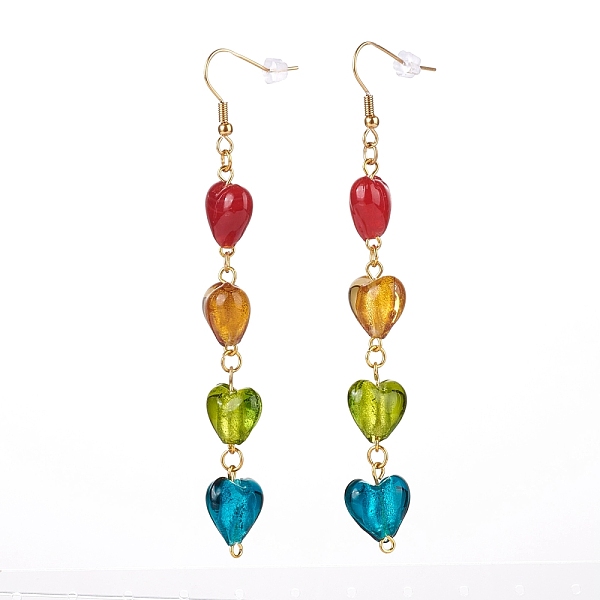 

PandaHall Handmade Silver Foil Glass Dangle Earring, with 304 Stainless Steel Earring Hooks and Ear Nuts, Heart, Golden, Colorful, 95mm, Pin...