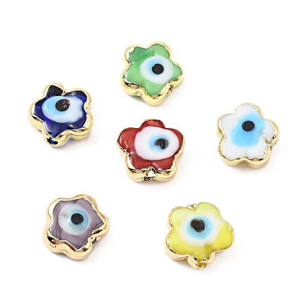 

PandaHall Handmade Evil Eye Lampwork Beads, with Brass Findings, Cadmium Free & Lead Free, Flower, Mixed Color, 12x11.5x5.5mm, Hole: 1.8mm..., Multicolor