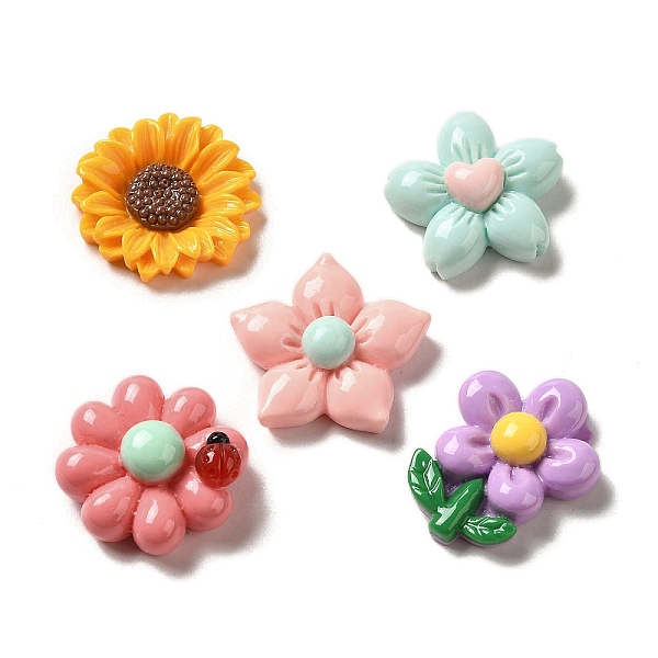 

PandaHall Opaque Resin Decoden Cabochons, Flower, Mixed Color, 23~27x21~24x5~10.5mm Resin Flower Multicolor