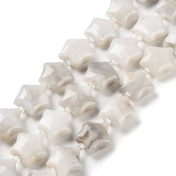 

PandaHall Natural White Crazy Agate Beads Strands, with Seed Beads, Puffed Star, 14~15.5x15~16x6.5~7mm, Hole: 1mm, about 24~25pcs/strand...