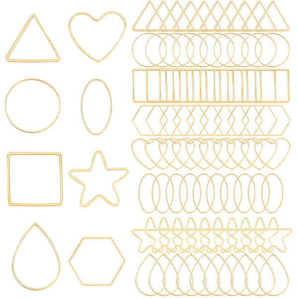 

PandaHall CREATCABIN 80Pcs 8 Styles Brass Linking Rings, Star & Round Ring & Teardrop & Triangle & Square & Heart & Oval & Hexagon, Golden...