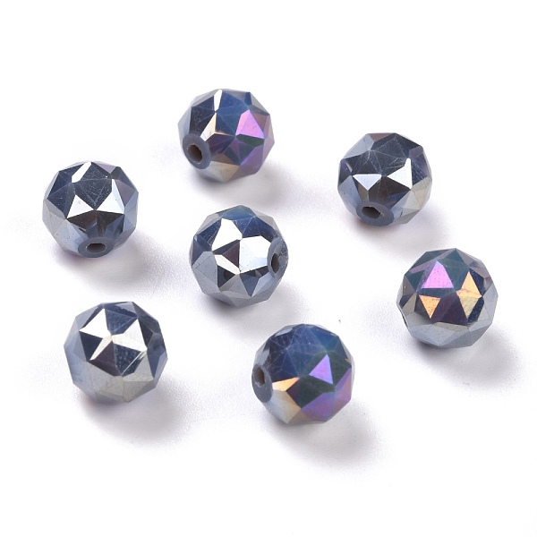

PandaHall Electroplate Opaque Glass Beads, Rainbow Plated, Faceted, Round, Prussian Blue, 10x9.5mm, Hole: 1.4mm Glass Round