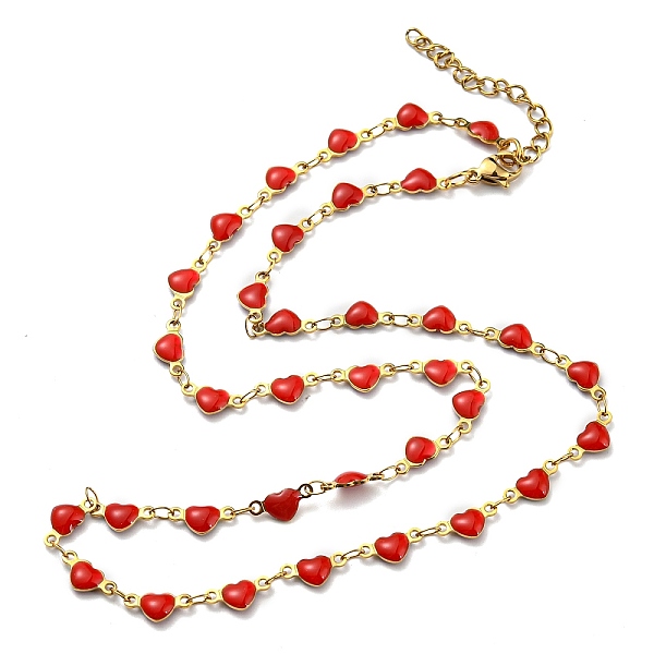 

PandaHall Ion Plating(IP) Golden 304 Stainless Steel Heart Link Chain Necklaces, with Enamel, Red, 17.72~17.91 inch(45~45.5cm) 304 Stainless...