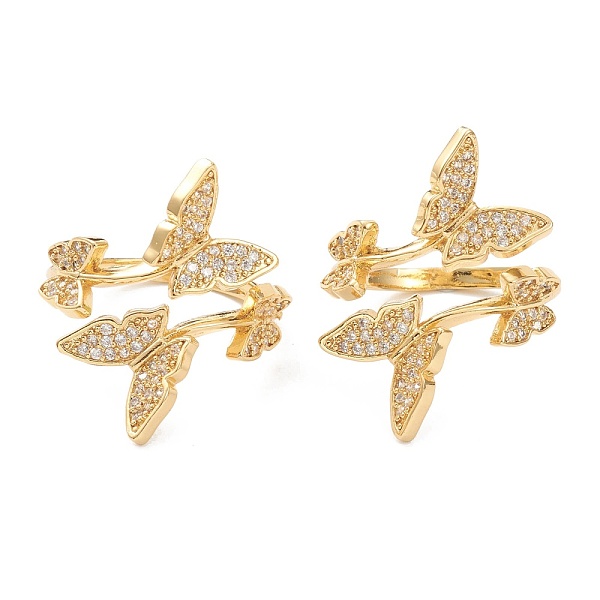 

PandaHall Adjustable Brass Micro Pave Clear Cubic Zirconia Cuff Rings, Open Rings, Butterfly, Real 18K Gold Plated, US Size 8(18.1mm), Inner...