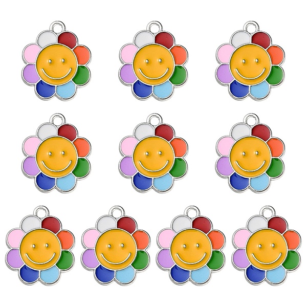 

PandaHall Alloy Enamel Pendants, Flower with Smiling Face, Platinum, 18.5x16x1.5mm, Hole: 1.6mm Alloy+Enamel Flower
