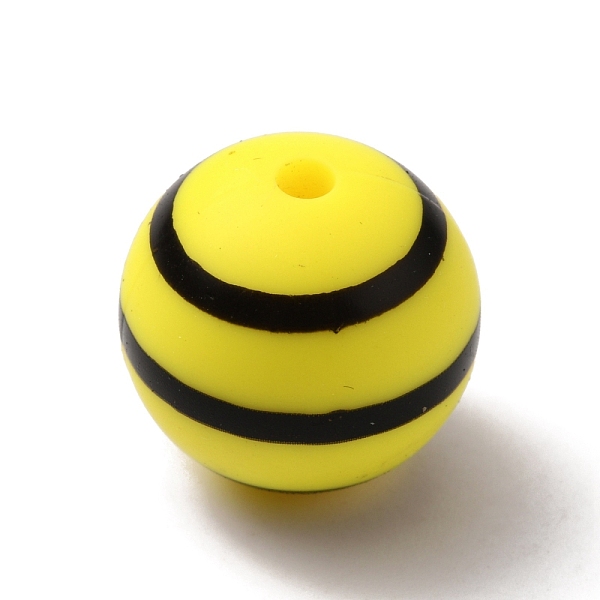 

PandaHall Food Grade Eco-Friendly Silicone Beads, Chewing Beads For Teethers, DIY Nursing Necklaces Making, Round with Stripe Pattern..., Yellow