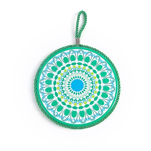 

PandaHall Porcelain Cup Mats, Flat Round Shape Mandala Pattern Coaster, with Hanging Rope, Medium Sea Green, 250x170x8mm Porcelain Flat...