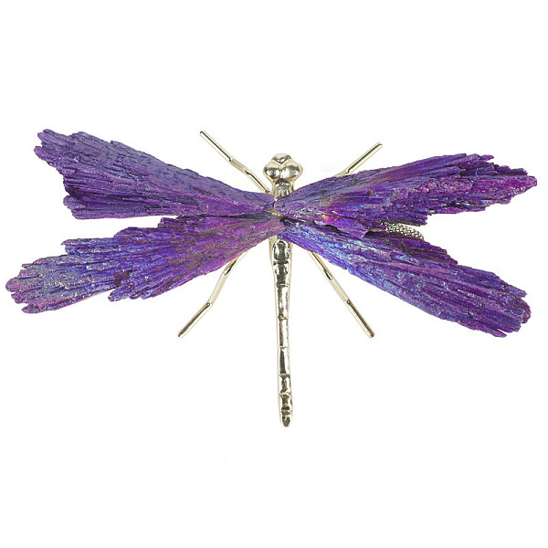 PandaHall Electroplate Natural Tourmaline Insect Dragonfly Figurine, with Alloy Findings, for Desktop Ornament, Blue Violet, 110~140mm...