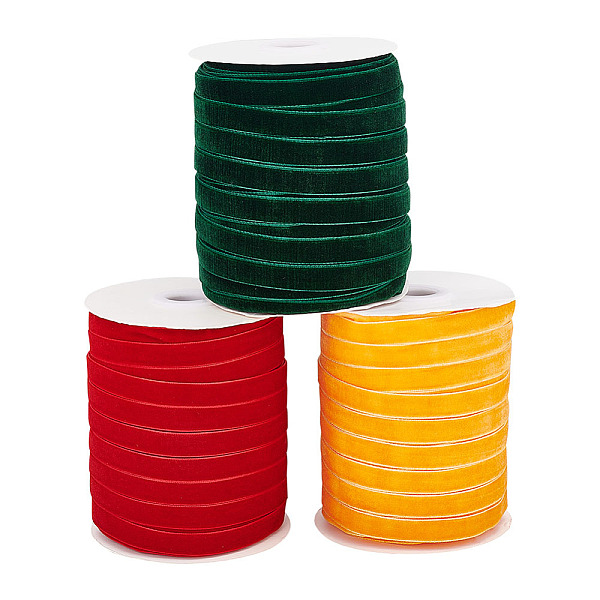 

PandaHall ARRICRAFT 3 Rolls 3 Colors Single Face Velvet Ribbon, Mixed Color, 3/8 inch(9.5~10mm), about 50yards/roll(45.72m/roll), 1..., Multicolor