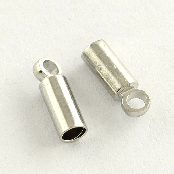 

PandaHall Brass Cord Ends, End Caps, Cadmium Free & Lead Free, Column, Platinum, 9x5mm, Hole: 2mm, 4.5mm inner diameter Iron