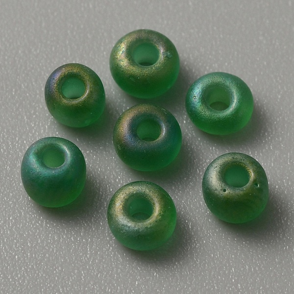 

PandaHall Transparent Frosted Glass Beads, Rondelle, Green, 5x3.5mm, Hole: 1.2mm, about 2400pcs/200g Glass Rondelle Green